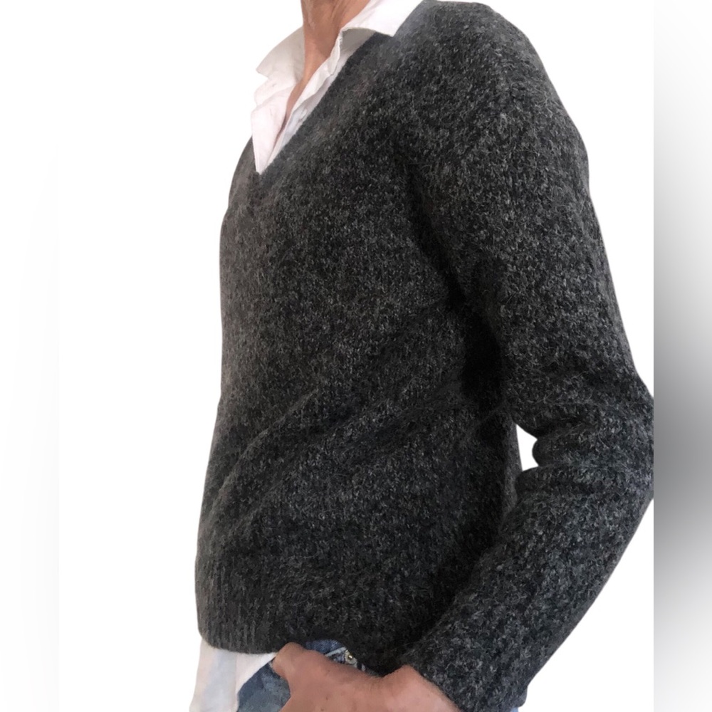 Michael Kors Dark Gray V Neck Asymmetrical Oversized Sweater